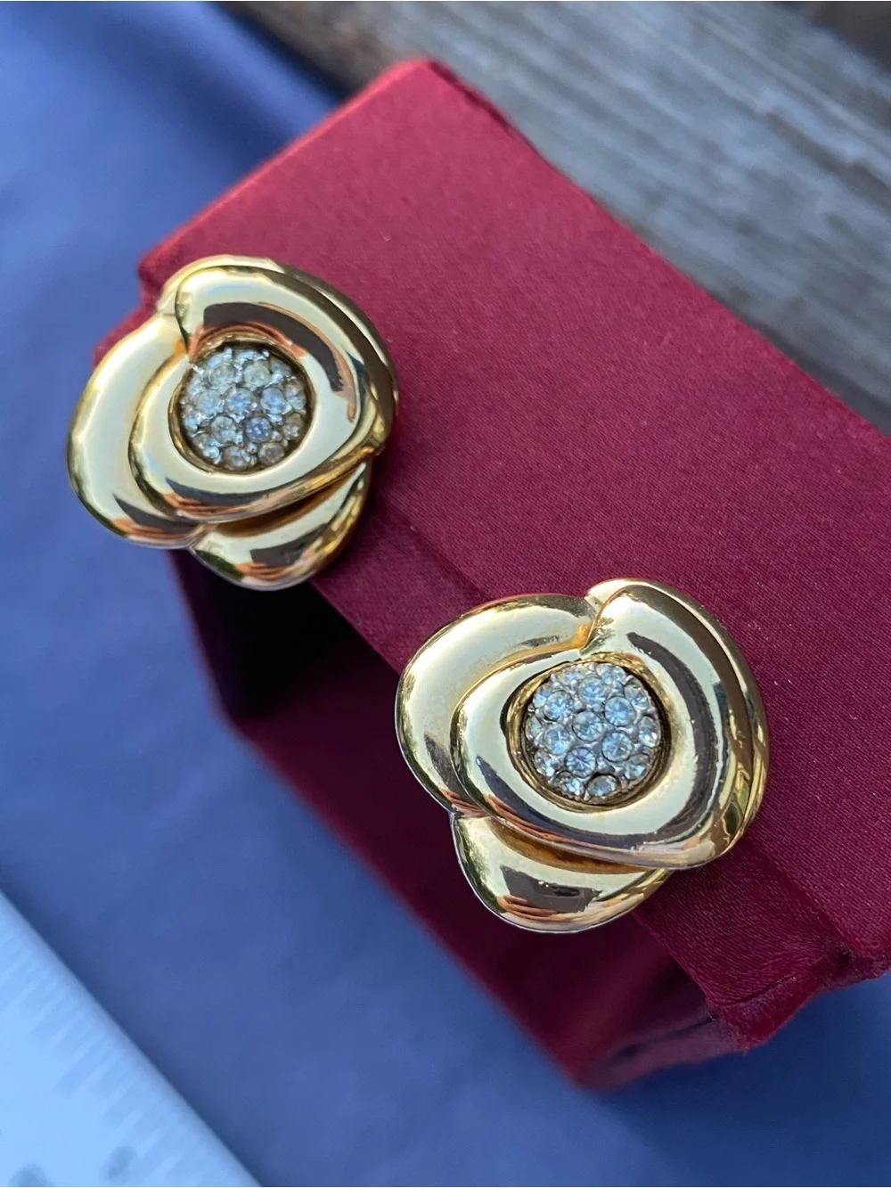 Crown Trifari Gold Floral Pavé Clip On Earrings - Women Jewelry
